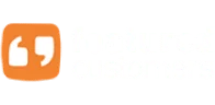 G2 white logo with orange quotation marks icon